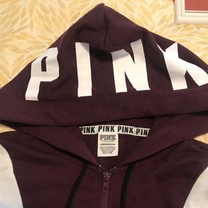 PINK Color-bock Hoodie, dark red/black/ white